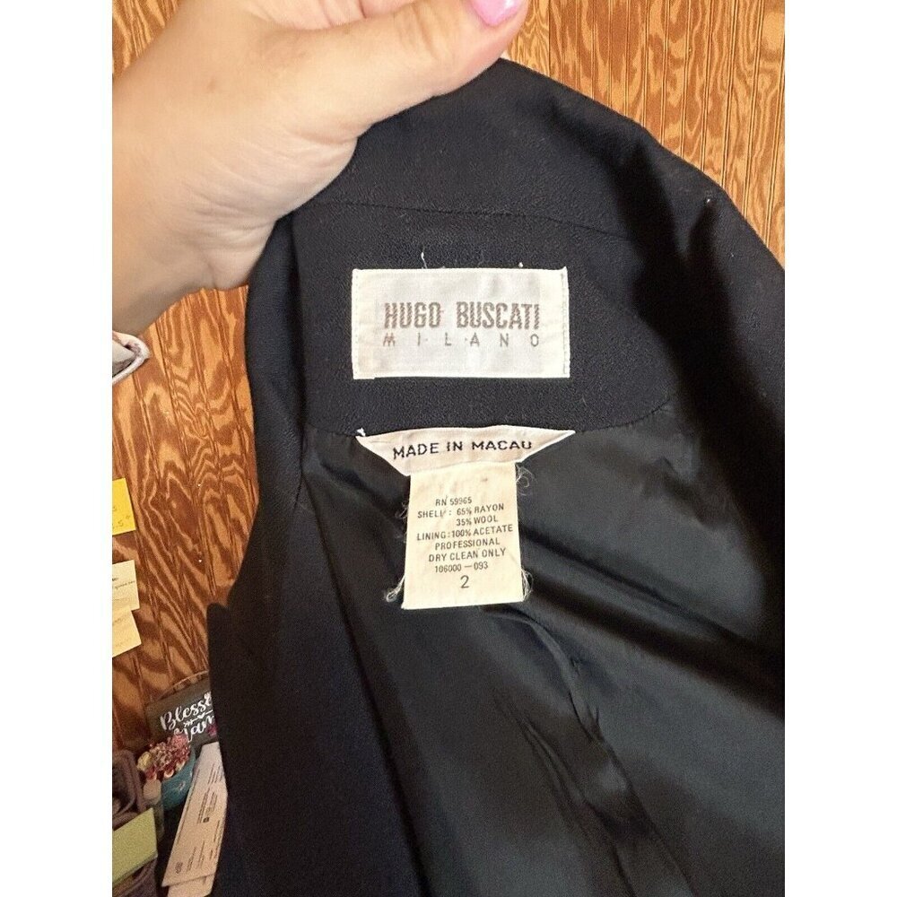 Hugo‎ Buscati Vintage Wool Blend Blazer Jacket Womens Sz 2 Black Buttons - Picture 5 of 5